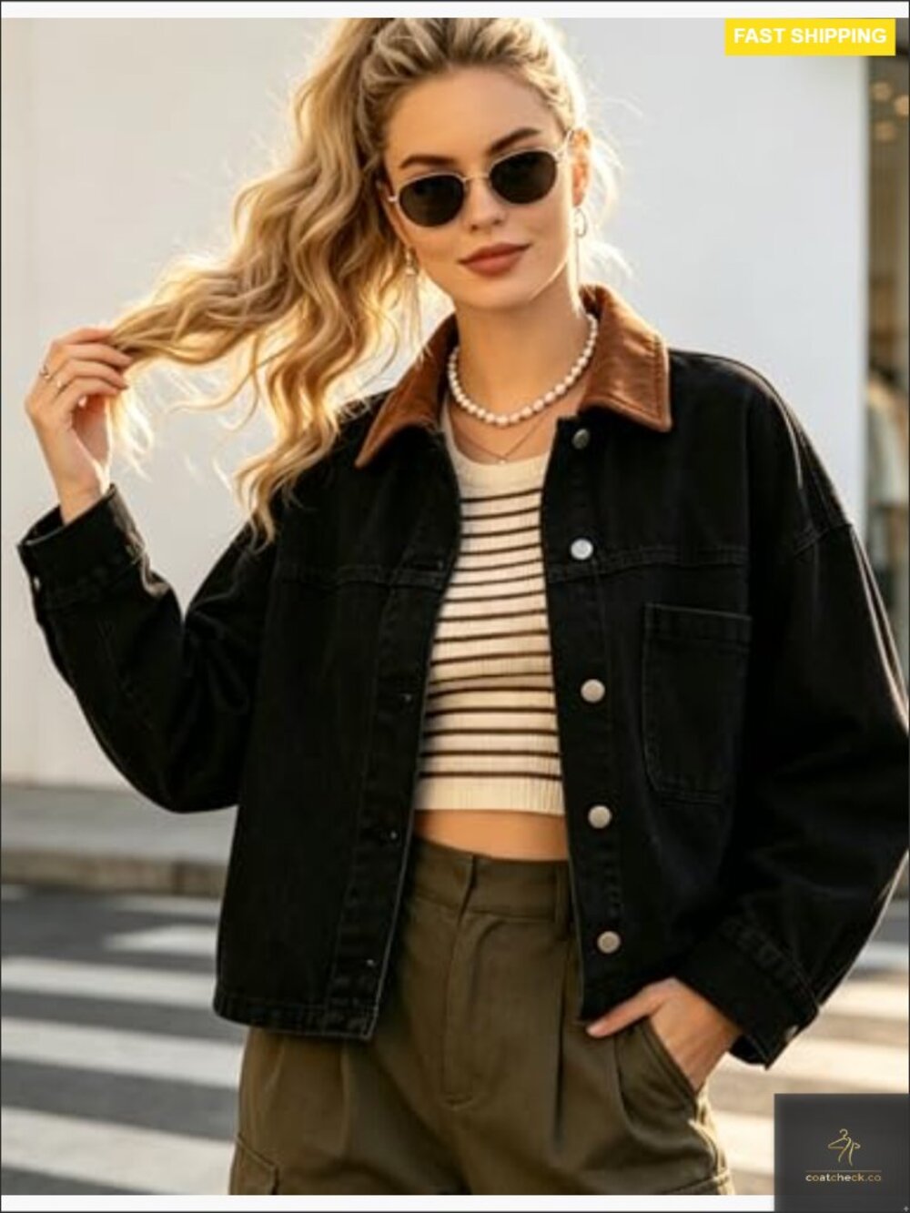 Cropped Oversized Denim Jacket Color Block Patchwork Boxy Fun Festival Wear - Picture 3 of 7